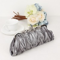 Women Metal / Satin Minaudiere Clutch / Evening Bag - White / Purple / Silver / Black  