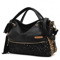 Women PU Shopper Tote - Black / Animal Print  