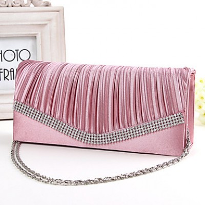 Women Satin Minaudiere Clutch / Evening Bag - White / Pink / Blue / Gold / Black  