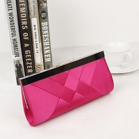 Women Silk / Metal Minaudiere Clutch / Evening Bag - Beige / Purple / Red / Black / Fuchsia  