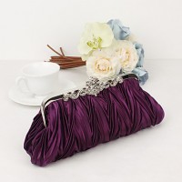 Women Metal / Satin Minaudiere Clutch / Evening Bag - White / Purple / Silver / Black  