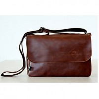 Men 's PU Messenger Shoulder Bag - Brown/Black  