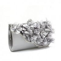 Women Chiffon Baguette Clutch / Evening Bag / Wallet / Key Holder / Coin Purse-White / Red  