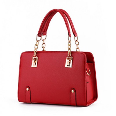 Women PU Baguette Shoulder Bag / Tote-Red / Black  