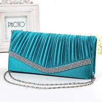 Women Satin Minaudiere Clutch / Evening Bag - White / Pink / Blue / Gold / Black  