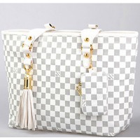 Women PU Shopper Tote - White / Brown  