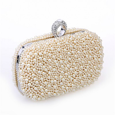 Women Imitation Pearl / Satin Casual Clutch Shoulder Bag / Clutch / Evening Bag-White / Beige / Champagne  