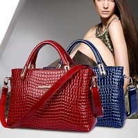 Women PU / Patent Leather Shopper Shoulder Bag / Tote - Blue / Red / Black  