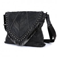  Women's Coll Punk Style Sheepskin Rivet Tassel Shoulder/Crossbody Bag  