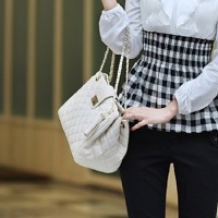  Women PU Barrel Shoulder Bag / Tote - White / Black  