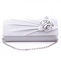 Women Satin Flap Clutch / Evening Bag - White / Pink / Blue / Green / Black  