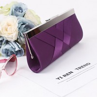 Women Silk / Metal Minaudiere Clutch / Evening Bag - Beige / Purple / Red / Black / Fuchsia  