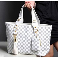 Women PU Shopper Tote - White / Brown  