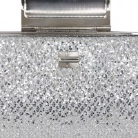 Handbags/ Clutches In Silver Satin With Crystal/Rhinestone   