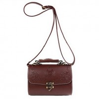 Women PU Sling Bag Shoulder Bag - Brown / Black  