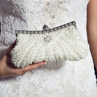 Satin with Pearl and Diamond Wedding /Special Occasion Evening Handbags/Clutchs  