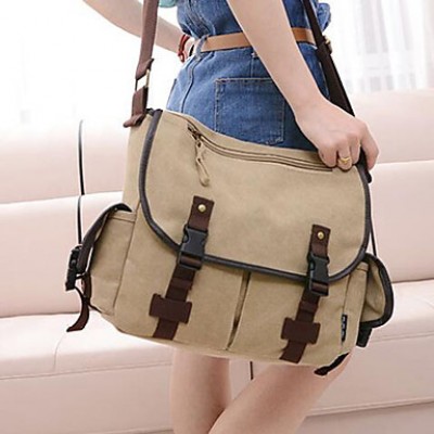 Unisex Canvas Sling Bag Tote - Beige / Brown / Black  