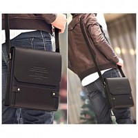 Men's PU Leather Flap Top Casual Business Crossbody Bag  