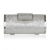 Handbags/ Clutches In Silver Satin With Crystal/Rhinestone   