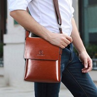 Men Cowhide Messenger Shoulder Bag - Brown / Khaki  